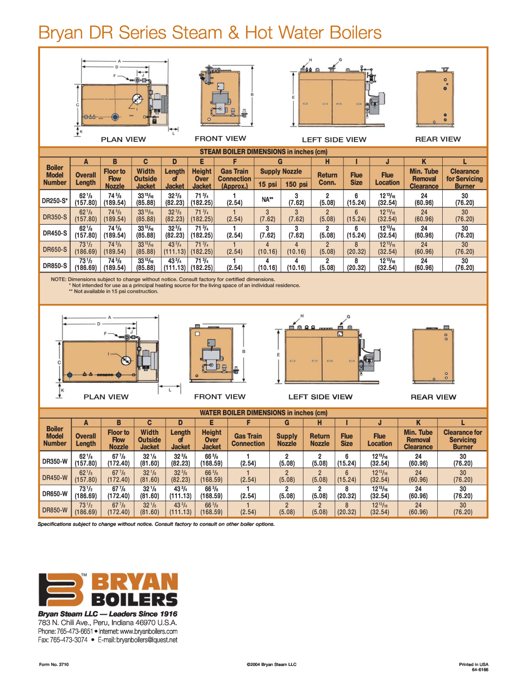 Bryan Boilers DR350-S150-FDG, DR850-W-FDGO manual Bryan DR Series Steam & Hot Water Boilers 