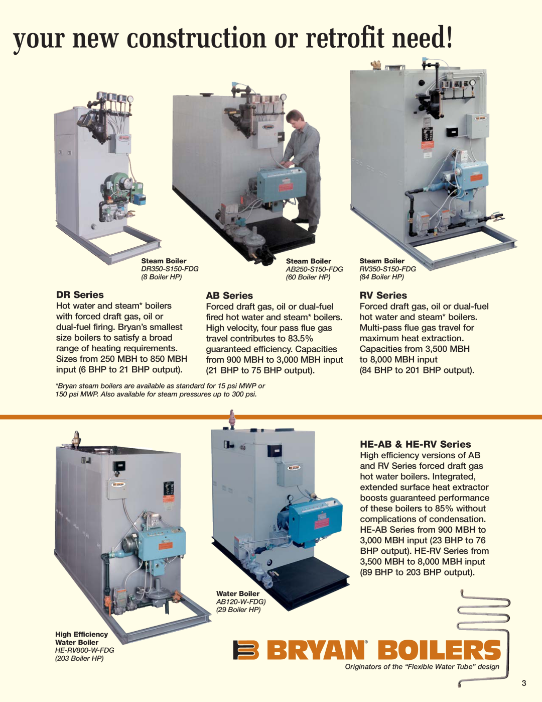 Bryan Boilers Flexible Water Tube Boilers manual your new construction or retrofit need, DR Series, AB Series, RV Series 