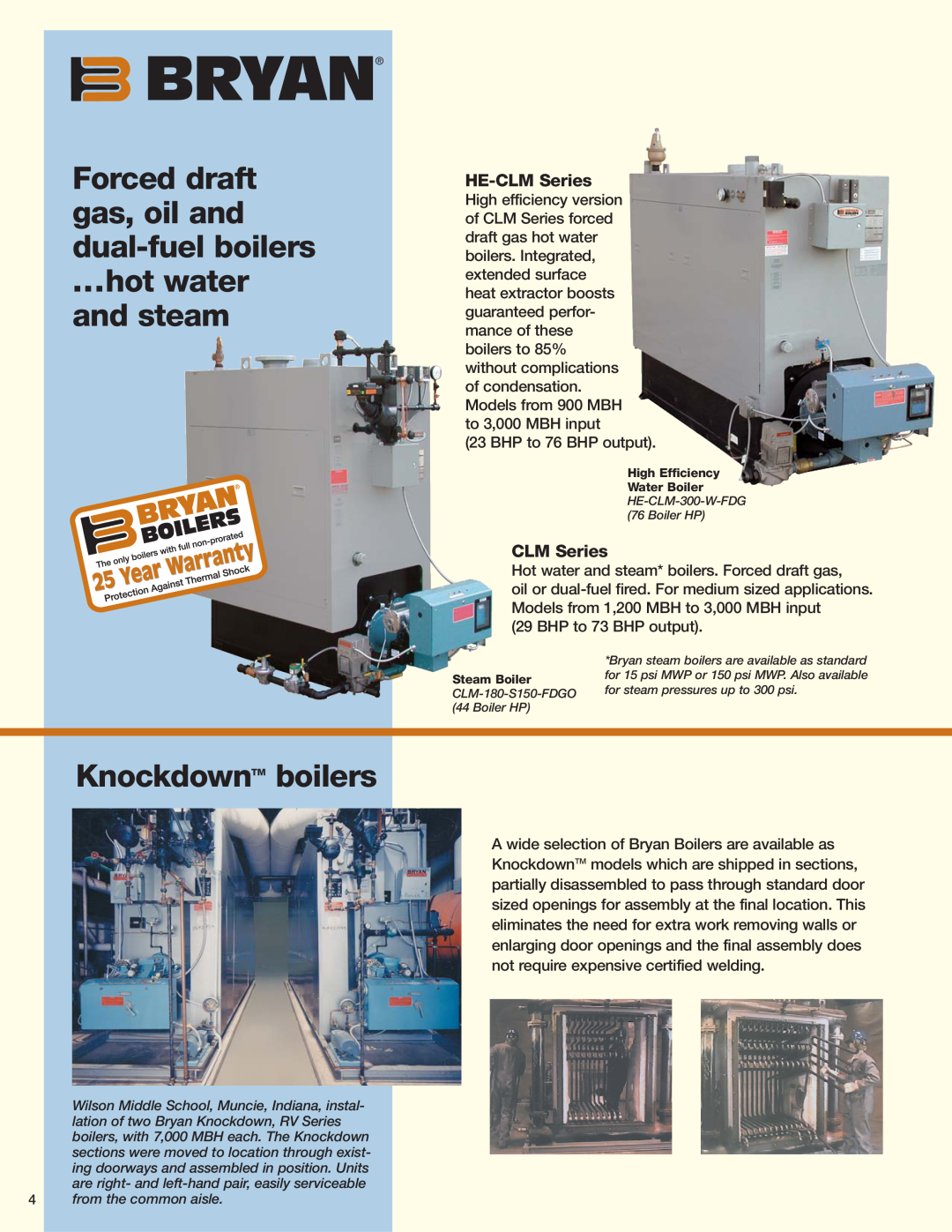 Bryan Boilers Flexible Water Tube Boilers Forced draft gas, oil and dual-fuel boilers hot water and steam, HE-CLM Series 