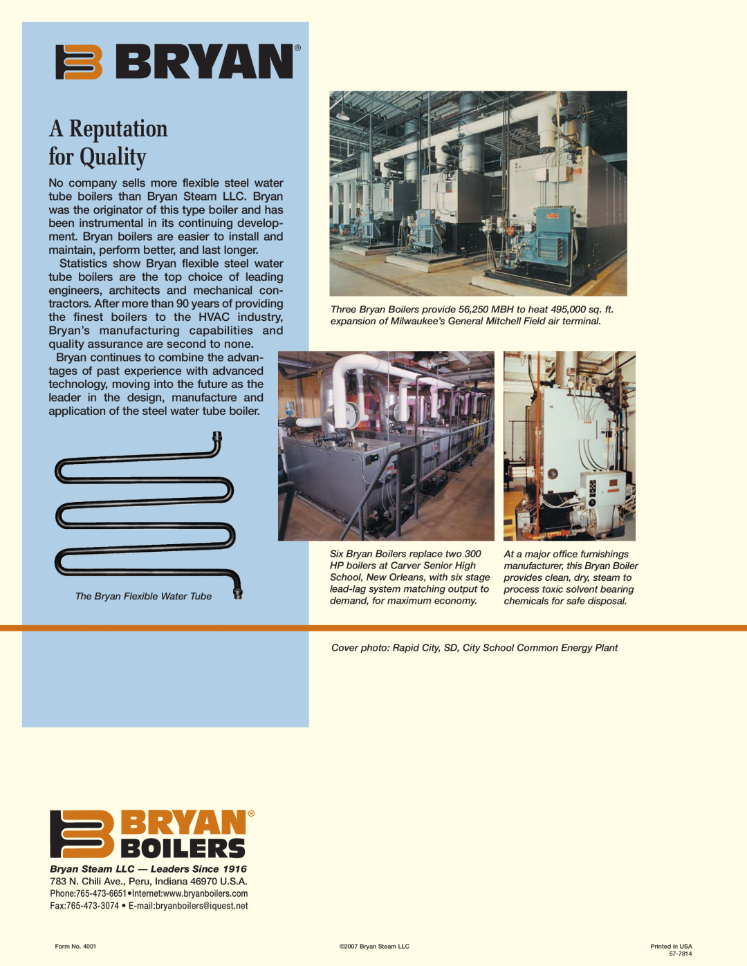Bryan Boilers Flexible Water Tube Boilers manual A Reputation for Quality, Bryan Steam LLC - Leaders Since 