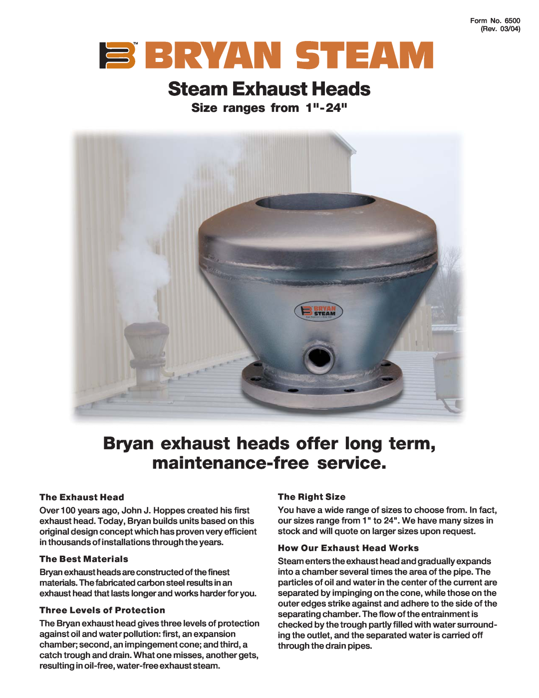 Bryan Boilers None manual Tm Bryan Steam, Steam Exhaust Heads, Size ranges from, The Exhaust Head, The Best Materials 