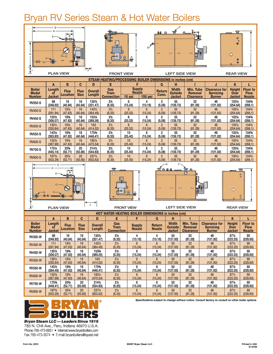 Bryan Boilers manual Bryan RV Series Steam & Hot Water Boilers, Bryan Steam LLC - Leaders Since 