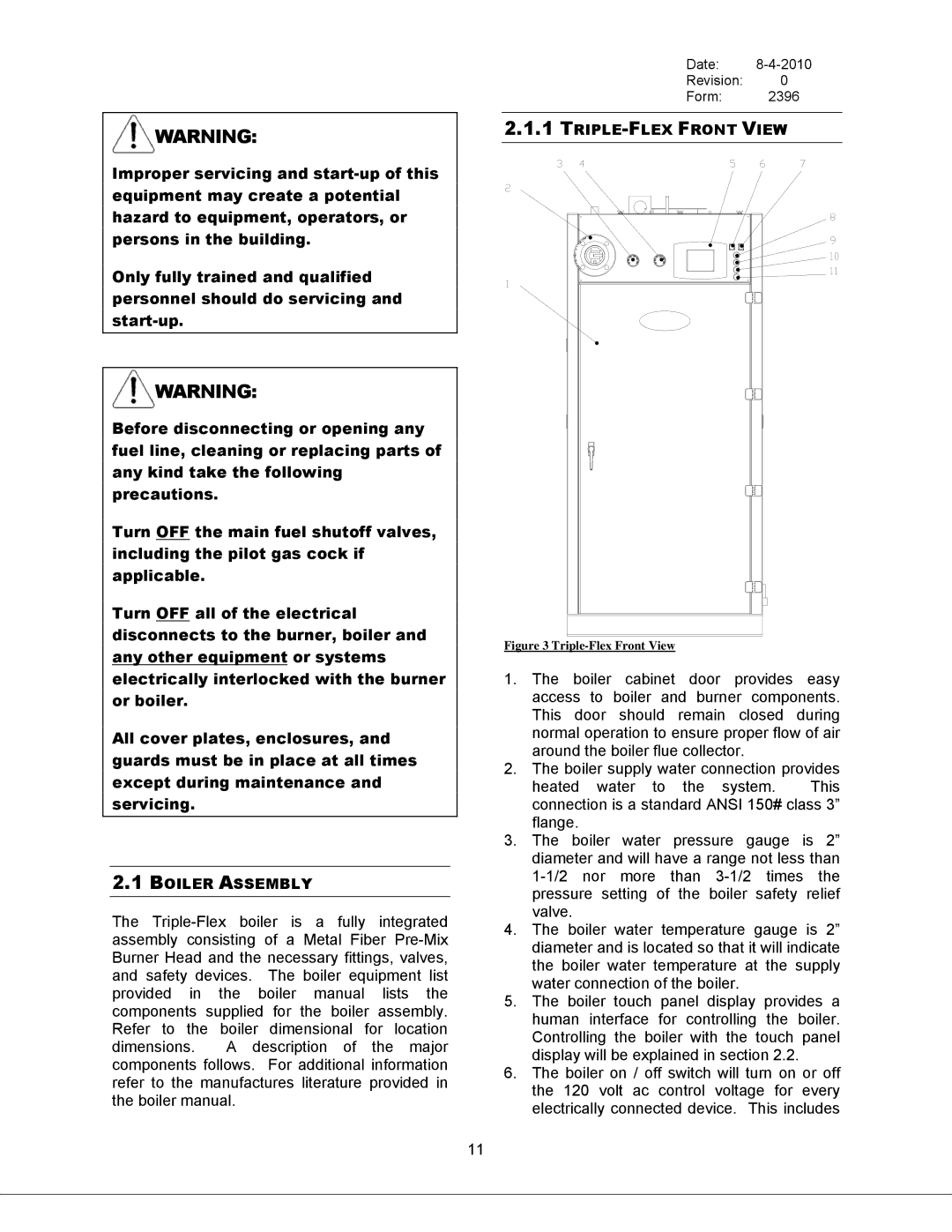 Bryan Boilers 250, Triple-Flex 150, & 300, 200 service manual TRIPLE-FLEX Front View, Boiler Assembly 