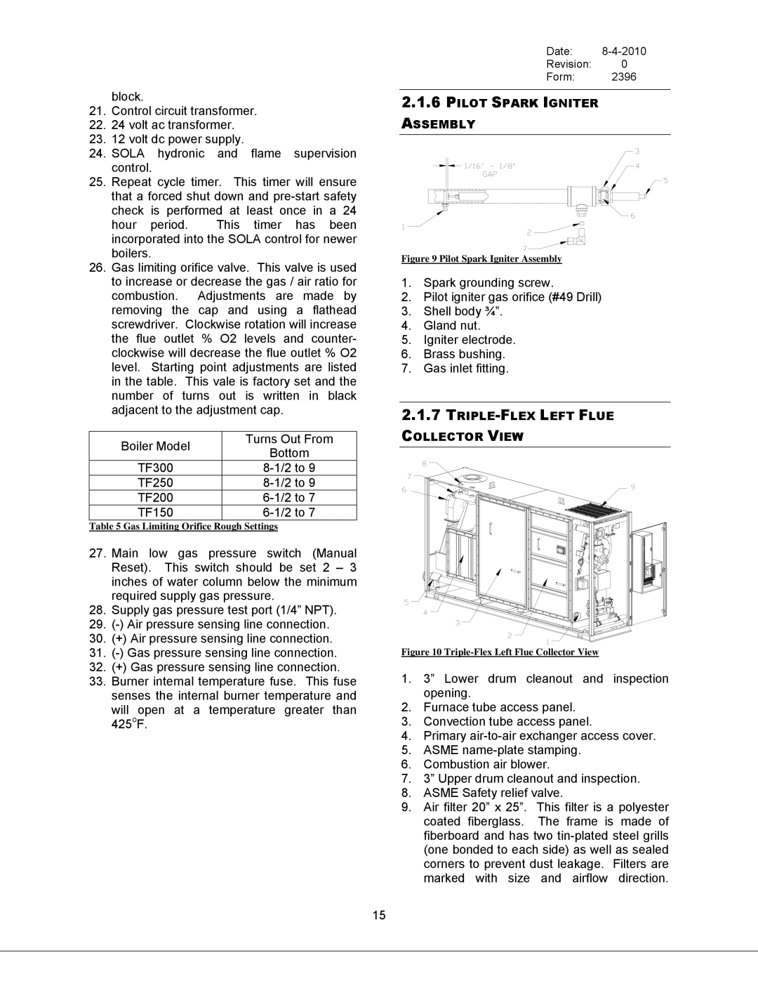 Bryan Boilers 250, Triple-Flex 150, & 300, 200 Pilot Spark Igniter Assembly, TRIPLE-FLEX Left Flue Collector View 