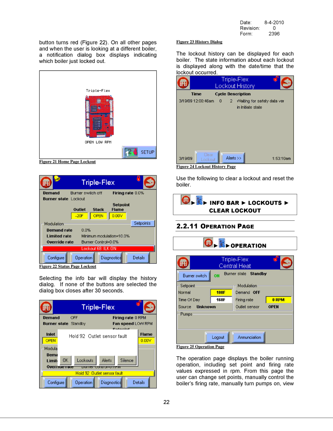 Bryan Boilers Triple-Flex 150, 250, & 300, 200 service manual Info BAR Lockouts Clear Lockout Operation, Home Page Lockout 