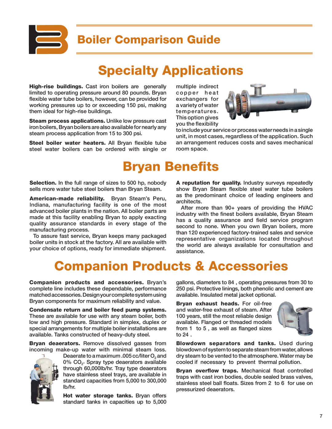 Bryan Boilers Tube Steel Boilers manual Specialty Applications, Bryan Beneﬁts, Companion Products & Accessories 