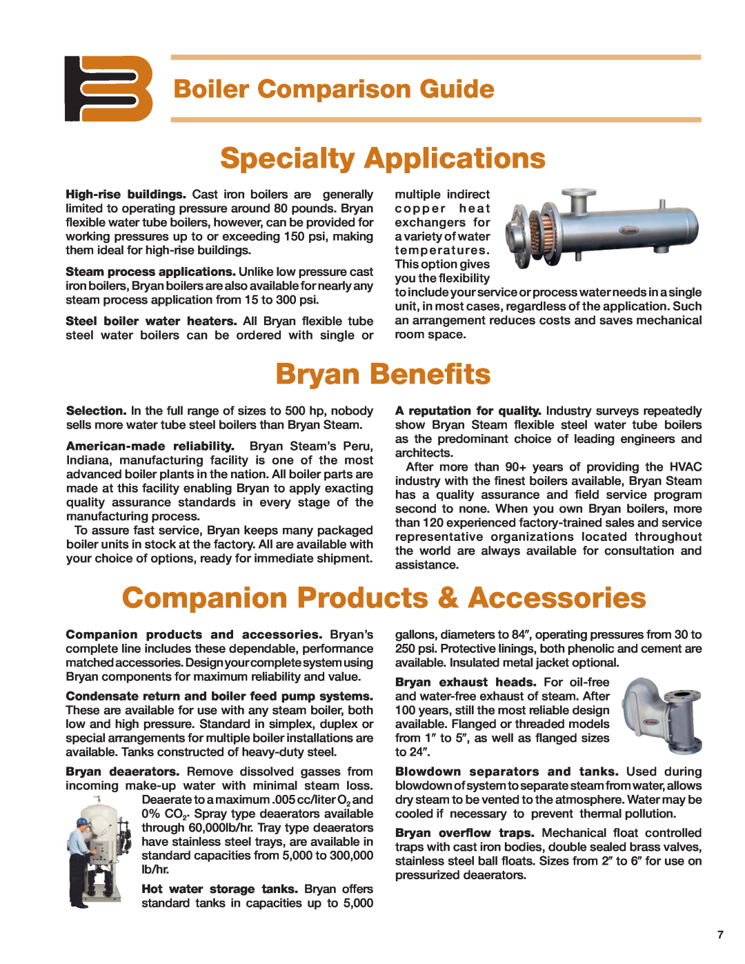 Bryan Boilers Tube Steel Boilers manual Specialty Applications, Bryan Beneﬁts, Companion Products & Accessories 