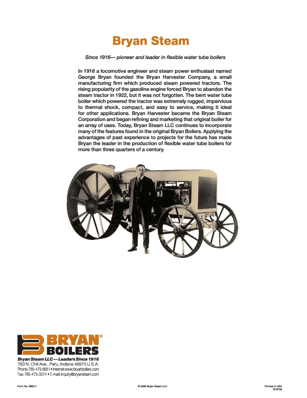 Bryan Boilers Tube Steel Boilers manual Bryan Steam, Since 1916- pioneer and leader in ﬂexible water tube boilers 