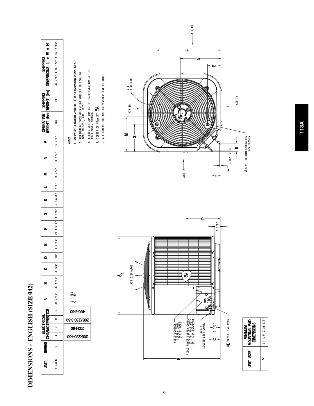 Bryant 113A warranty Dimensions English Size 