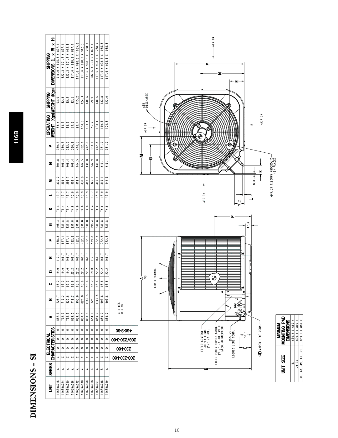 Bryant 116B manual Dimensions SI 