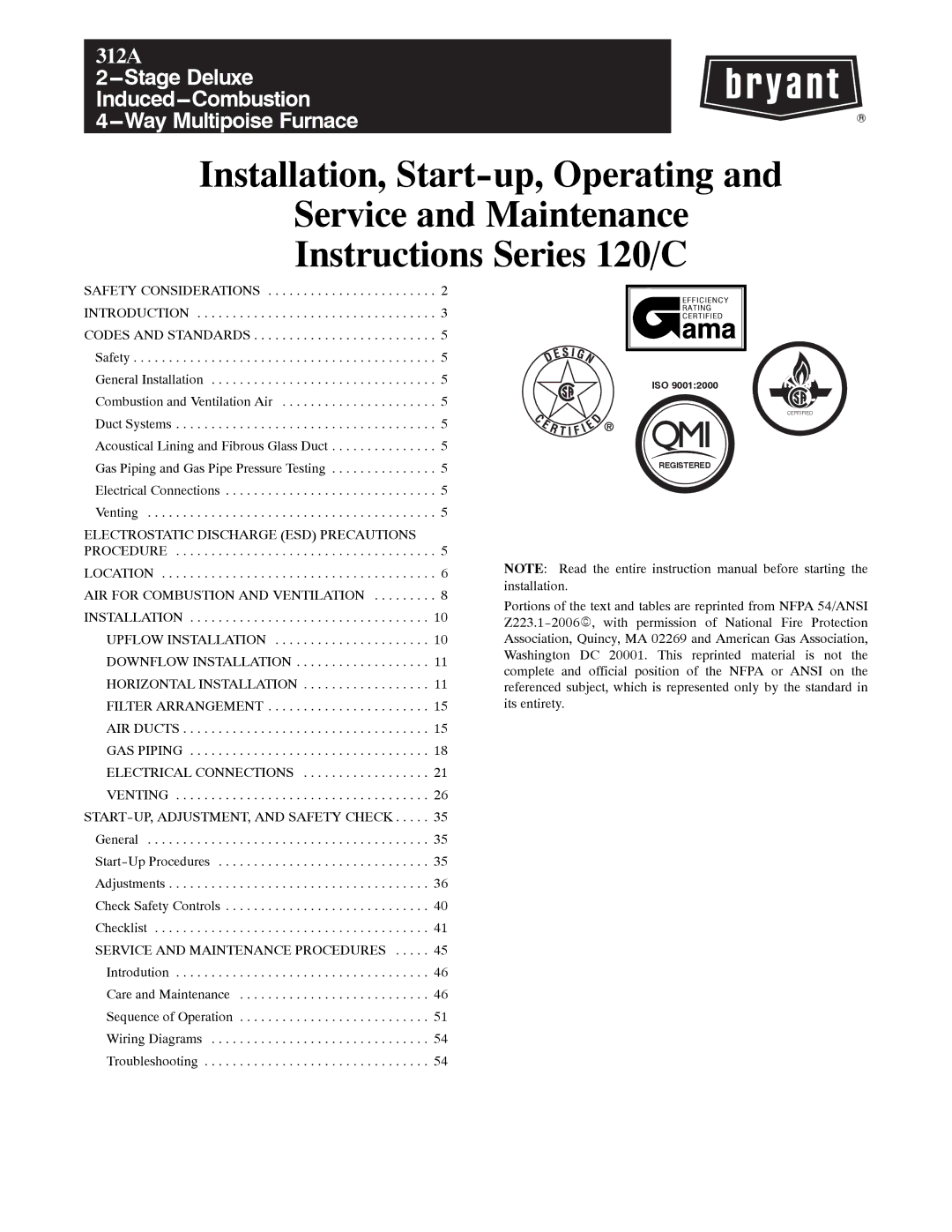 Bryant 120 instruction manual Ama 