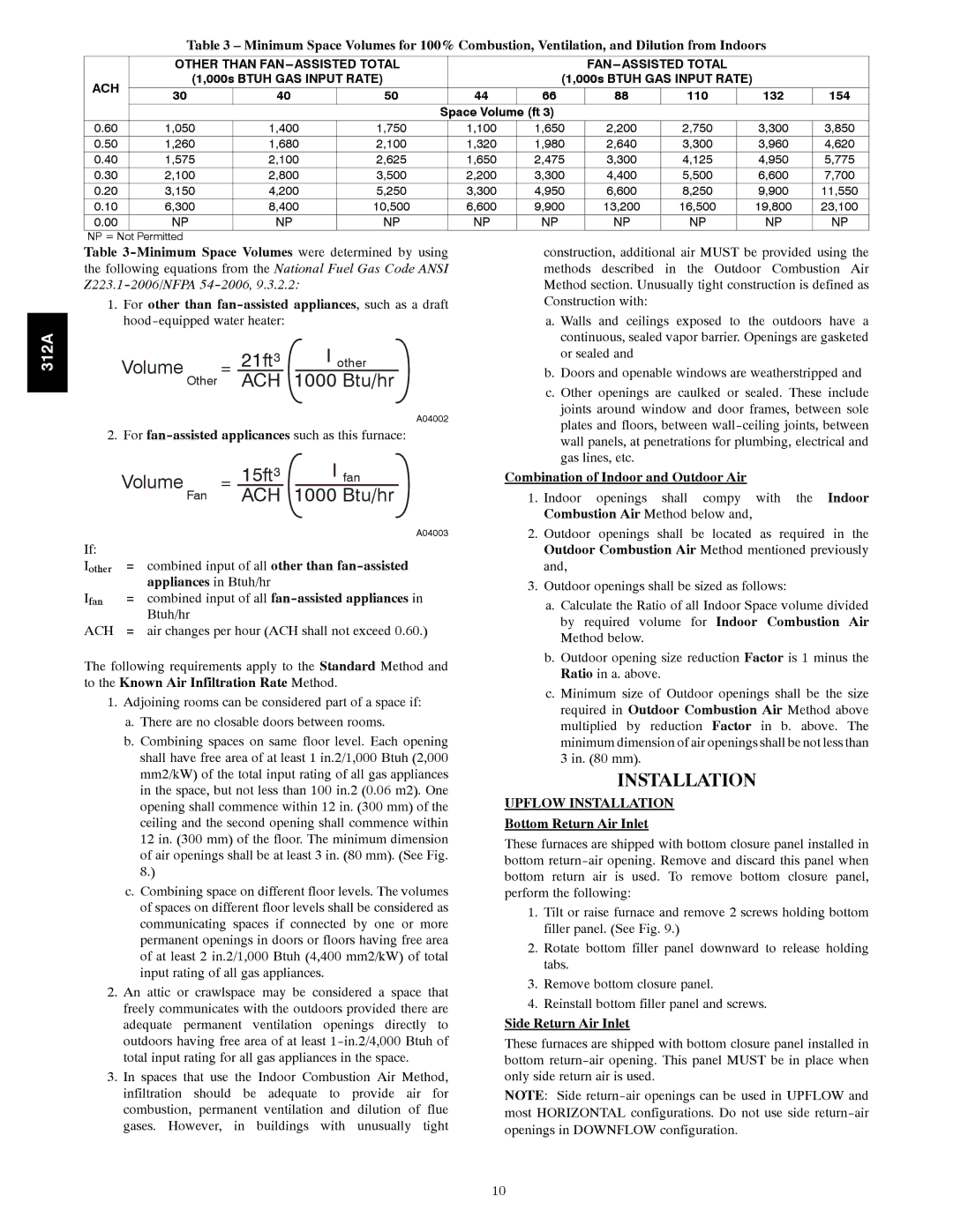 Bryant 120 instruction manual Upflow Installation 