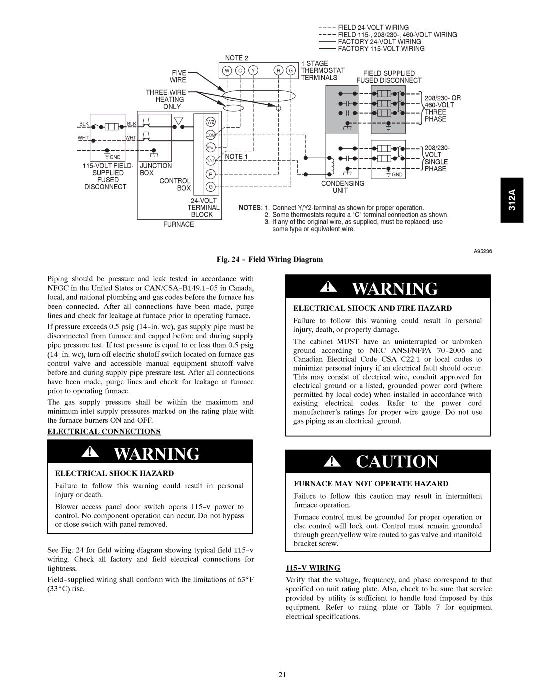 Bryant 120 instruction manual Electrical Connections Electrical Shock and Fire Hazard, Electrical Shock Hazard, Wiring 