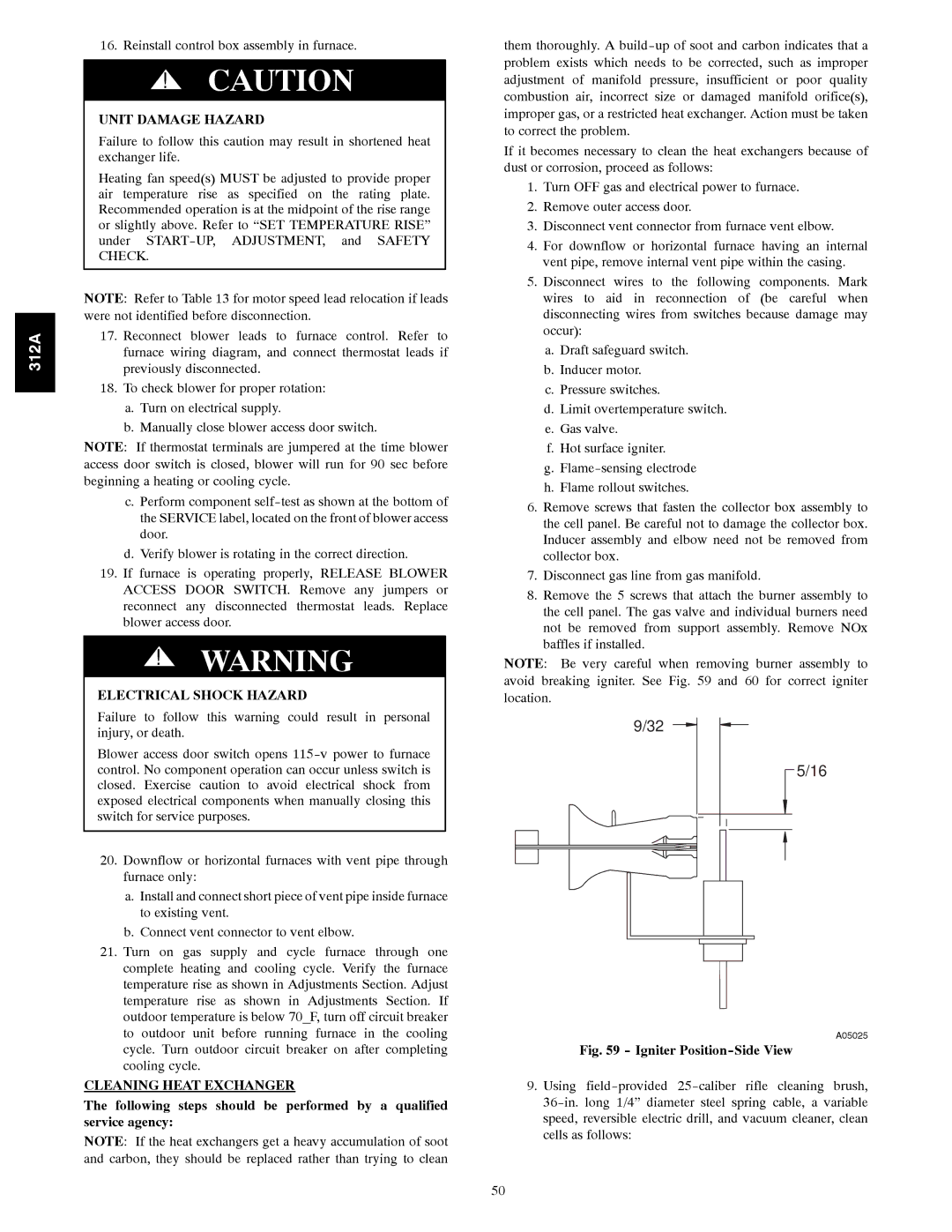 Bryant 120 instruction manual Unit Damage Hazard, Cleaning Heat Exchanger 