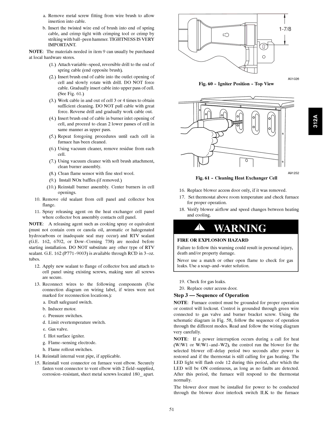 Bryant 120 instruction manual Sequence of Operation, Igniter Position Top View 