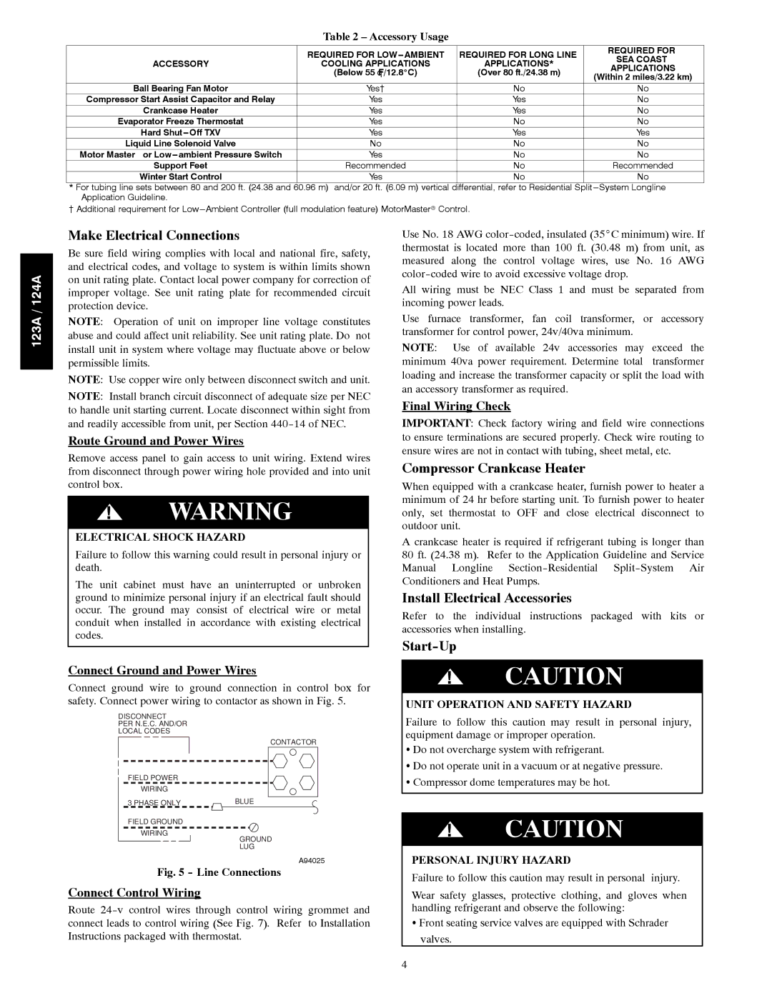 Bryant 123A Make Electrical Connections, Compressor Crankcase Heater, Install Electrical Accessories, Start-Up 