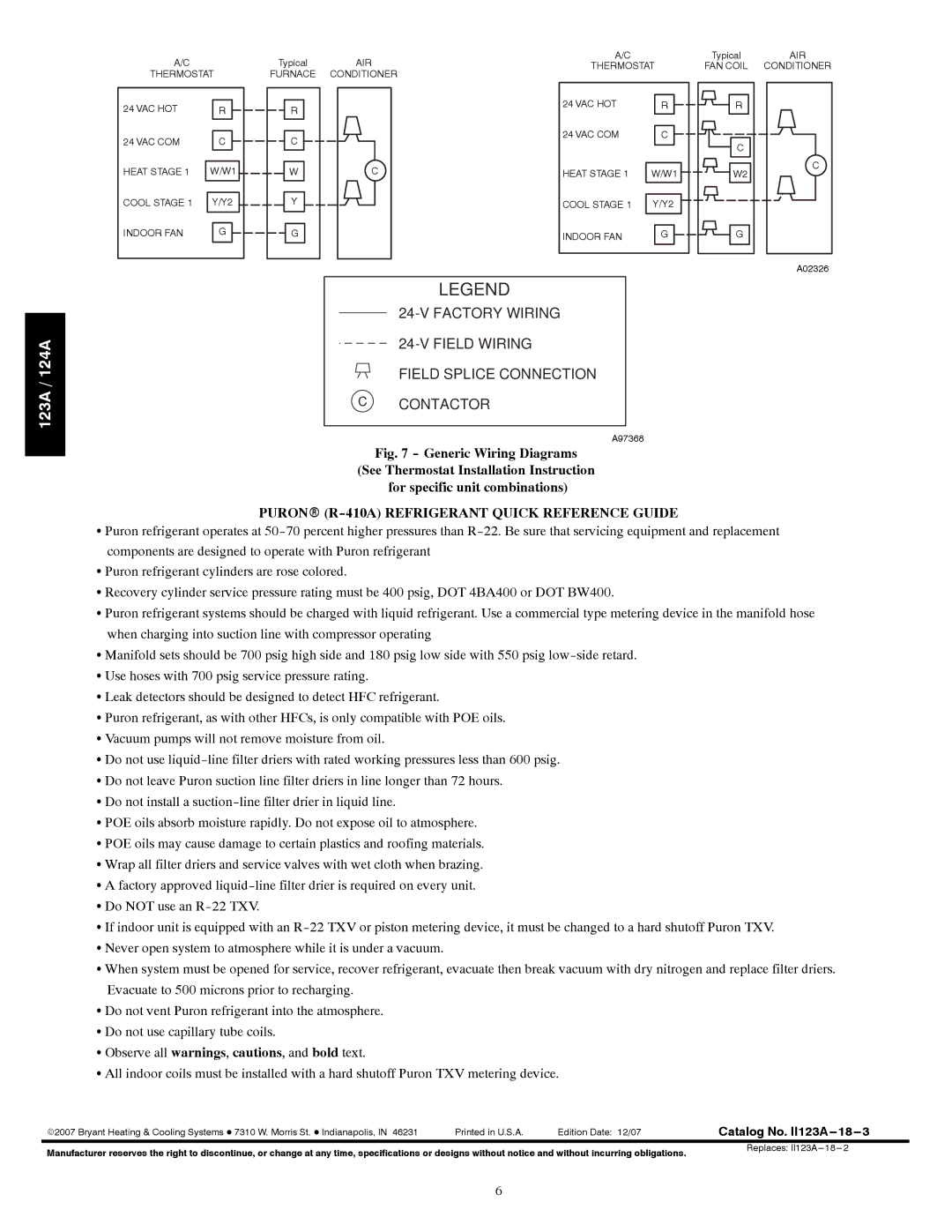 Bryant installation instructions Puronr R-410A Refrigerant Quick Reference Guide, Catalog No. II123A 18---3 