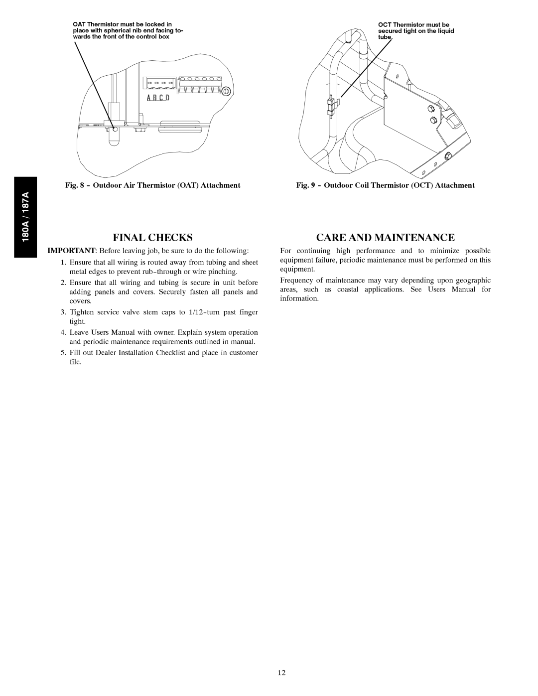 Bryant 180A installation instructions Final Checks, Care and Maintenance 