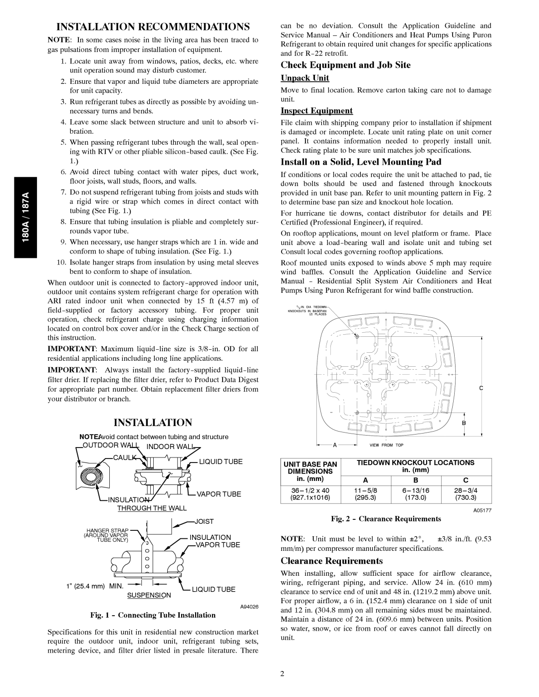 Bryant 180A Installation Recommendations, Check Equipment and Job Site, Install on a Solid, Level Mounting Pad 