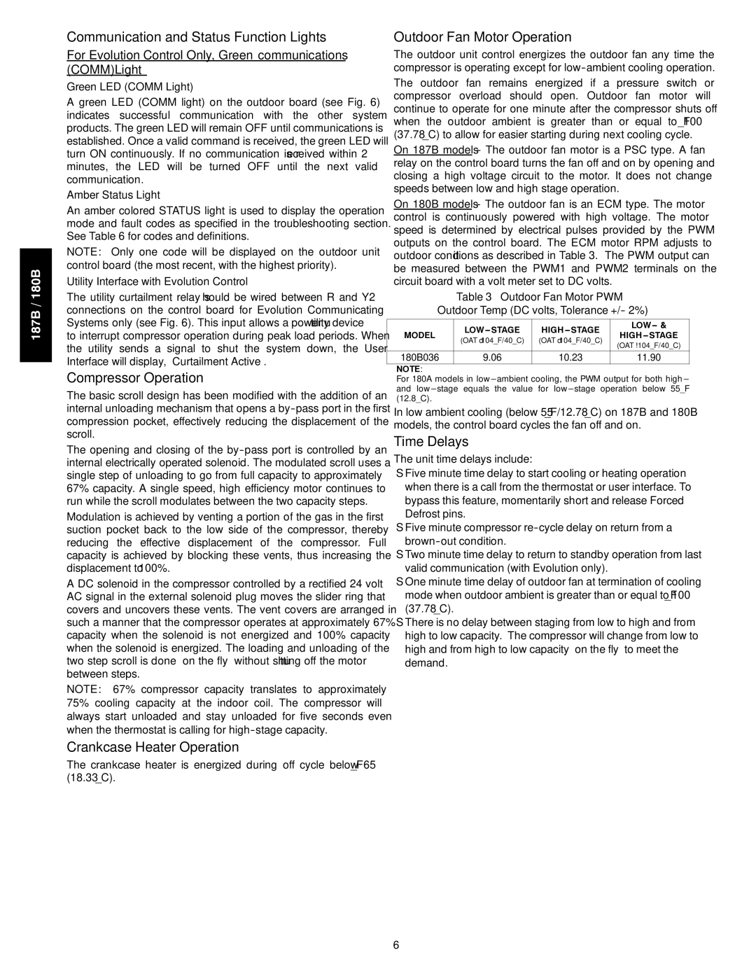 Bryant 187B Communication and Status Function Lights, Compressor Operation, Crankcase Heater Operation, Time Delays 