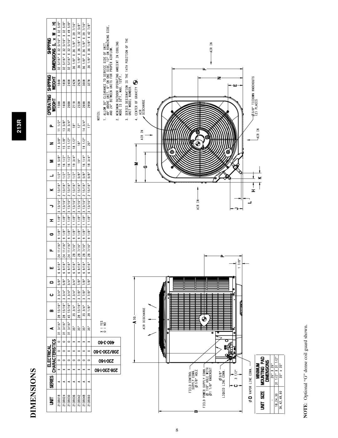 Bryant 213R warranty Dimensions 