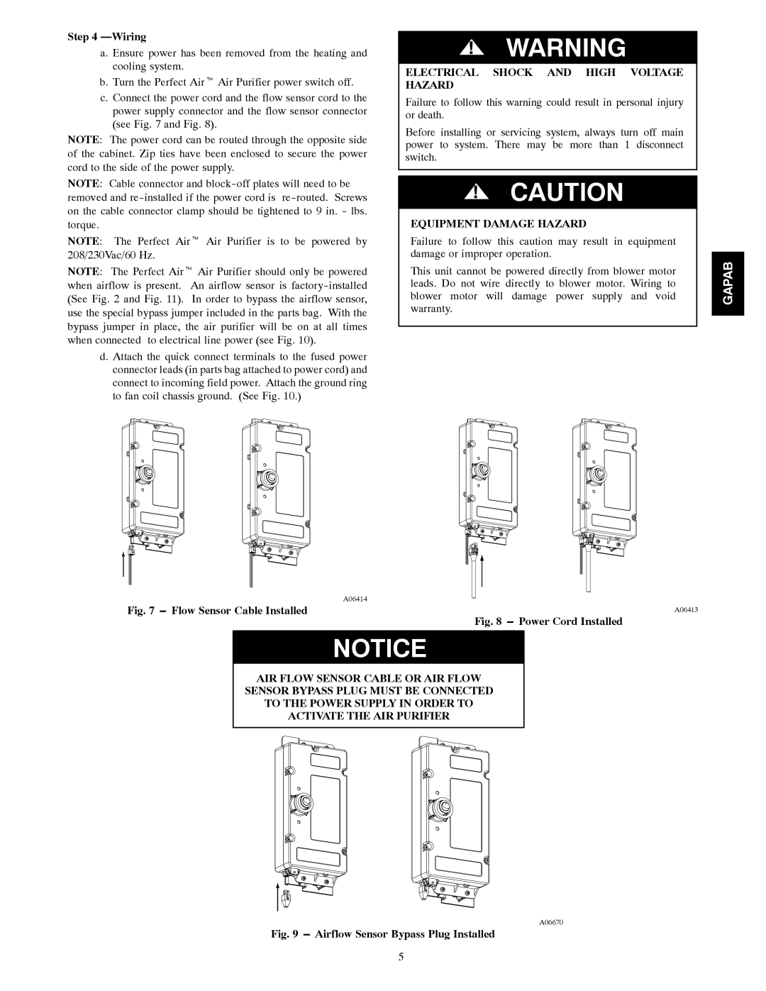 Bryant 2020, 2420, 1620 installation instructions Wiring, Equipment Damage Hazard, Power Cord Installed 