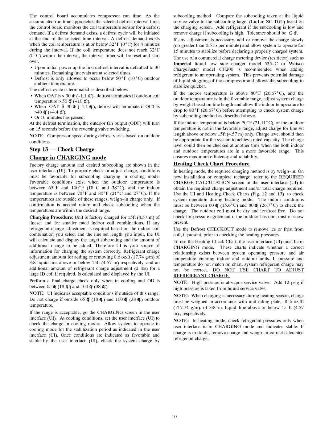 Bryant 280ANV installation instructions Check Charge Charge in Charging mode, Heating Check Chart Procedure 