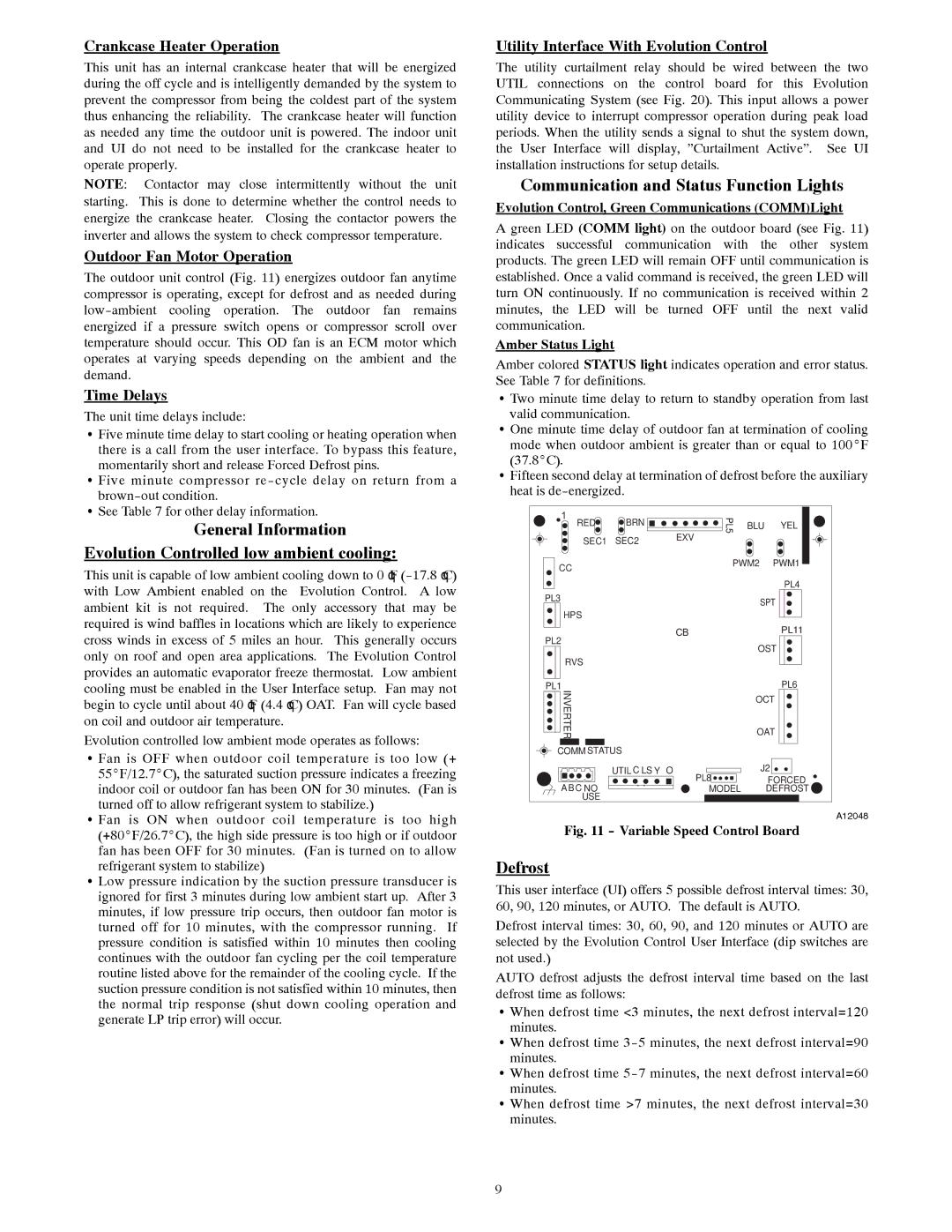 Bryant 280ANV installation instructions Communication and Status Function Lights, Defrost 