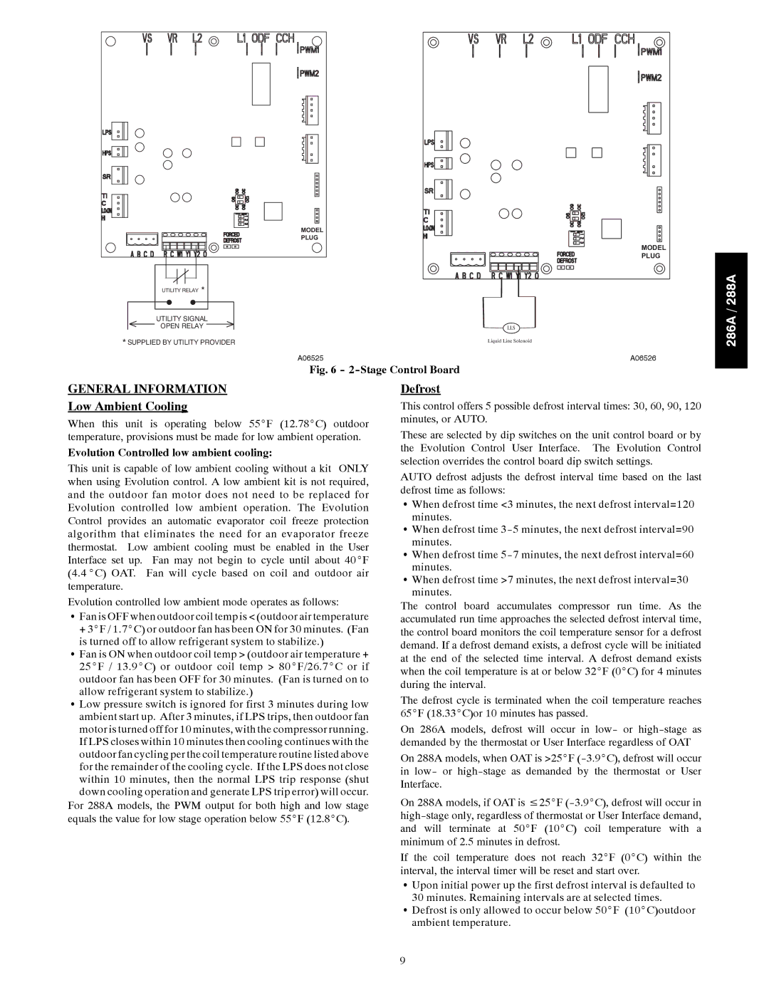 Bryant 286A instruction manual Low Ambient Cooling, Defrost, Evolution Controlled low ambient cooling 