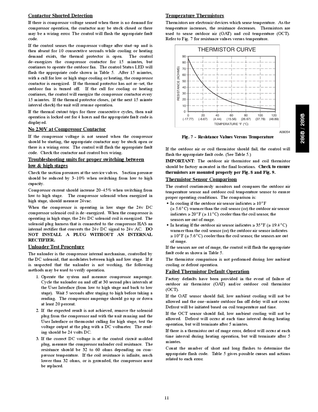 Bryant 289B Contactor Shorted Detection, No 230V at Compressor Contactor, Unloader Test Procedure, Temperature Thermistors 