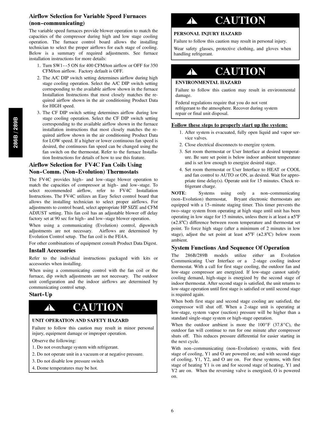 Bryant 286B, 289B installation instructions Install Accessories, Start-Up, System Functions And Sequence Of Operation 