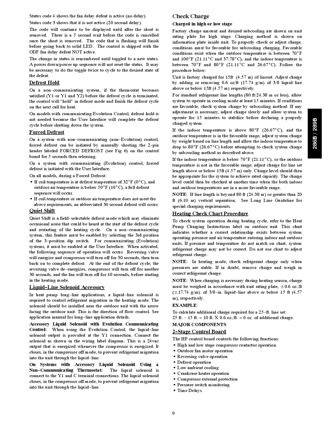 Bryant 289B, 286B installation instructions Check Charge 