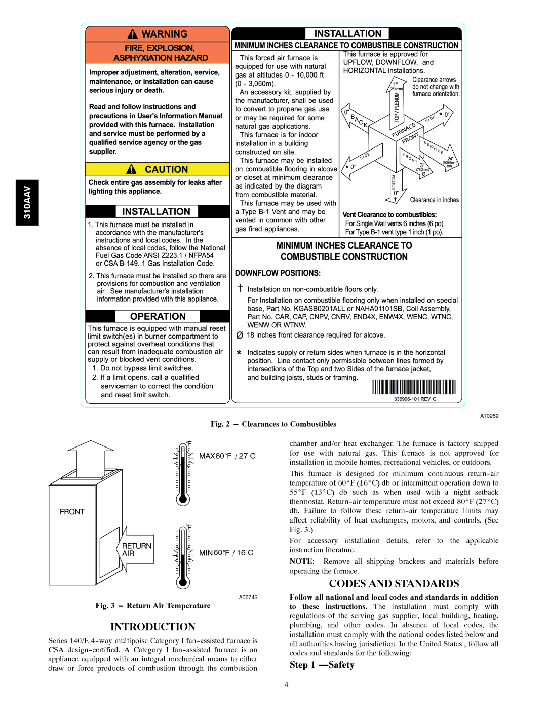 Bryant 310AAV instruction manual Introduction, Codes and Standards, Safety 