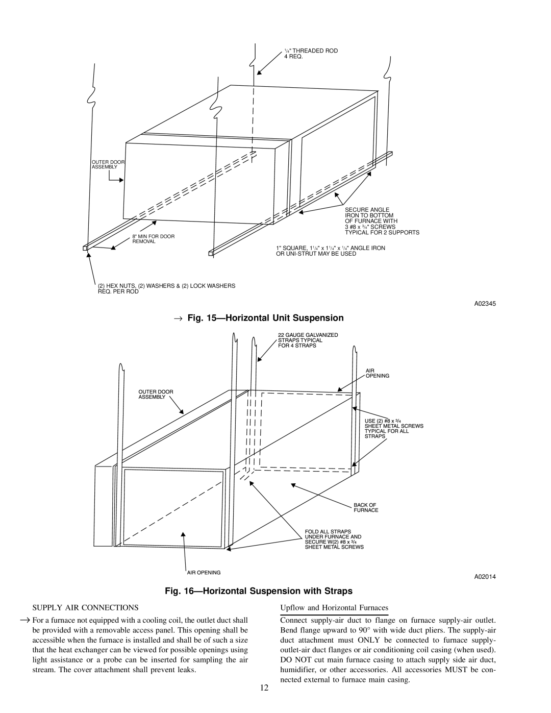 Bryant 310AAV, 310JAV warranty → -Horizontal Unit Suspension, Supply AIR Connections 