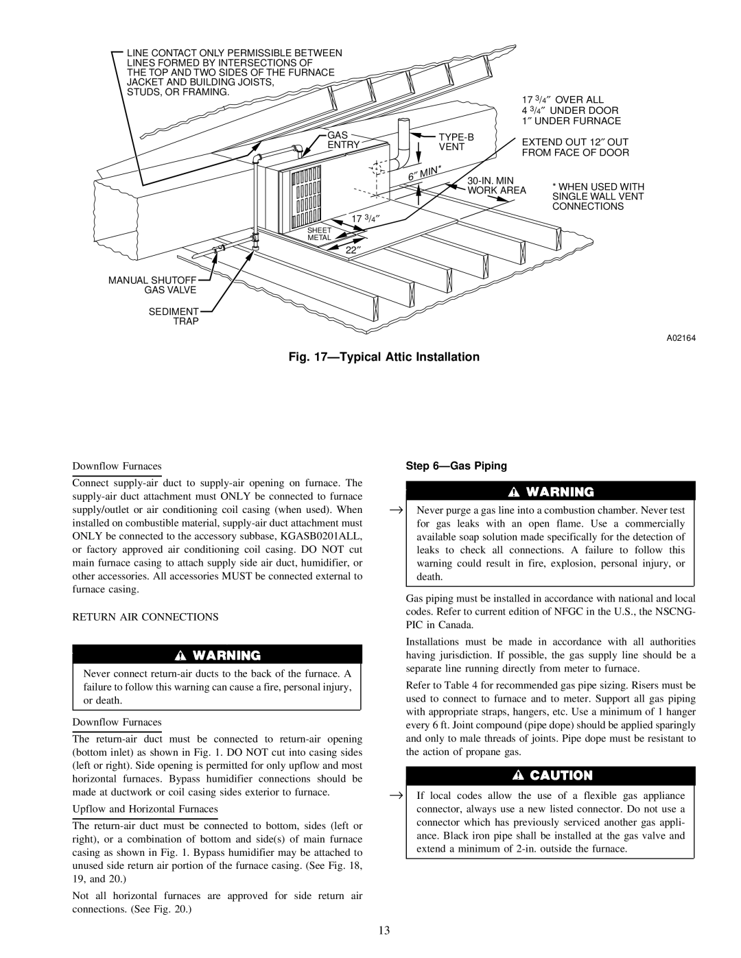 Bryant 310JAV, 310AAV warranty Return AIR Connections, Gas Piping, 17 3/4″, 22″, 30-IN. MIN 