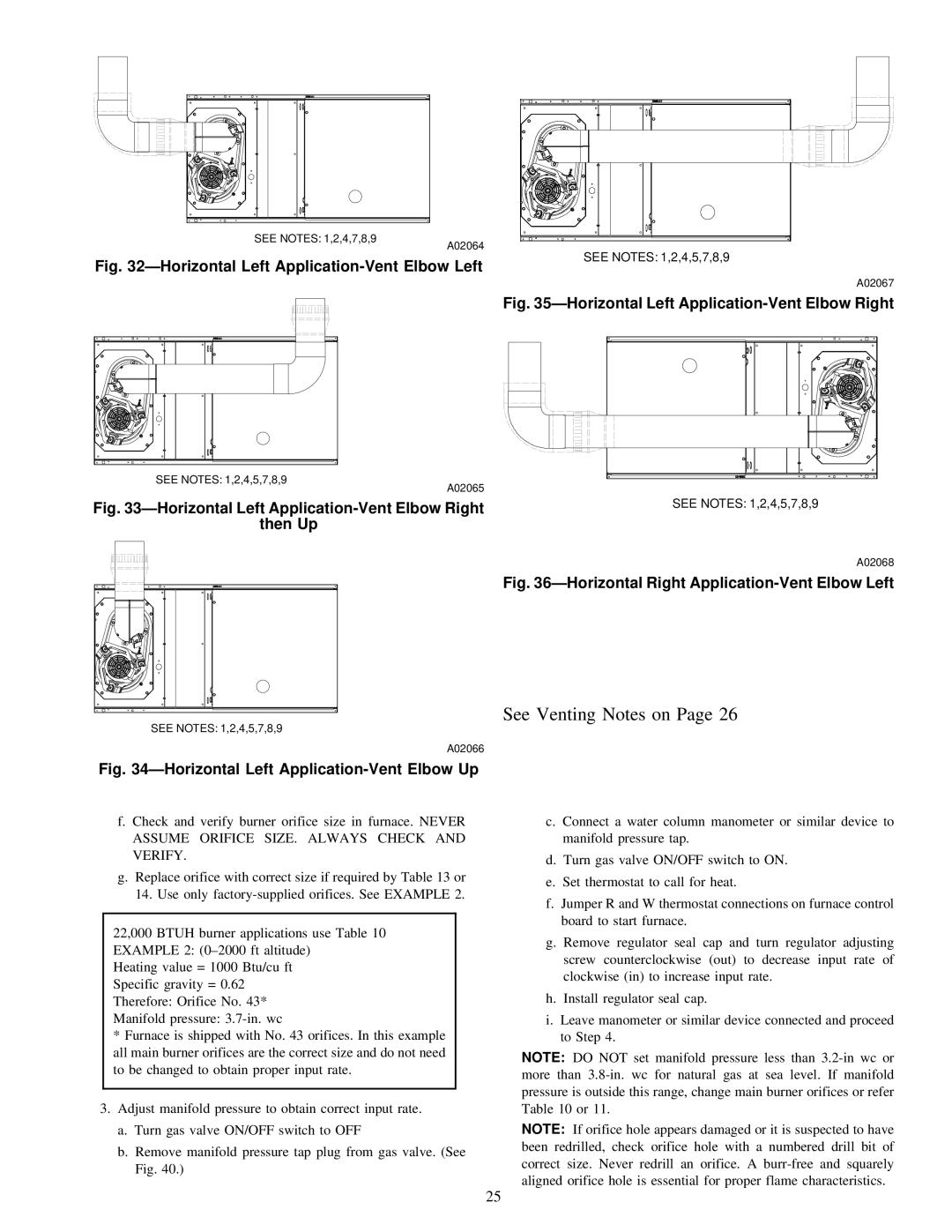 Bryant 310JAV, 310AAV Horizontal Left Application-Vent Elbow Left, Horizontal Left Application-Vent Elbow Right Then Up 