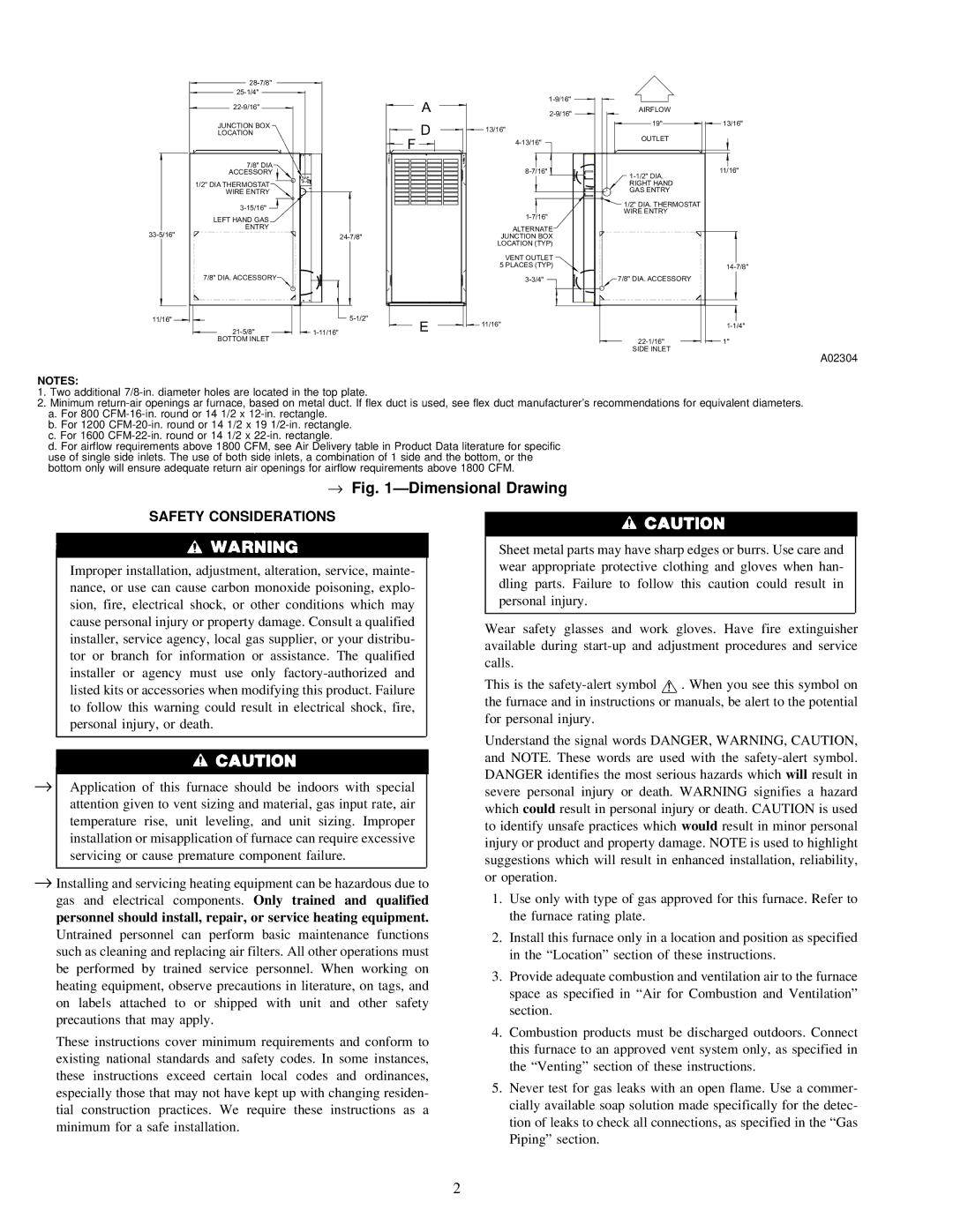 Bryant 310AAV, 310JAV warranty → -Dimensional Drawing, Safety Considerations 