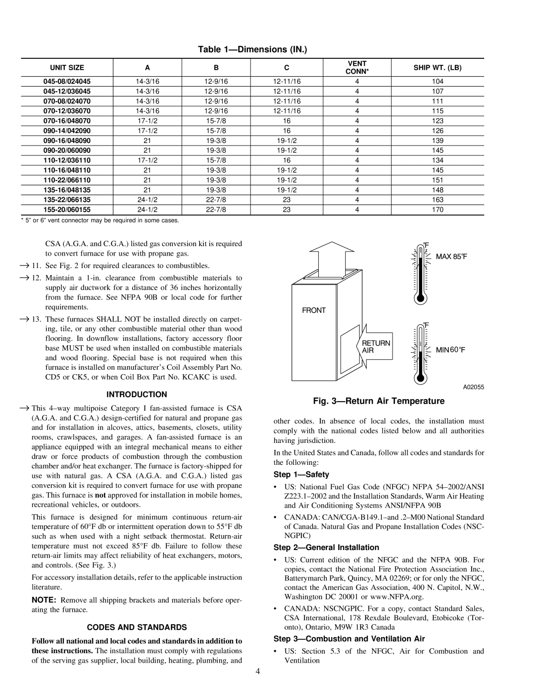 Bryant 310AAV, 310JAV warranty Dimensions, Introduction, Codes and Standards 