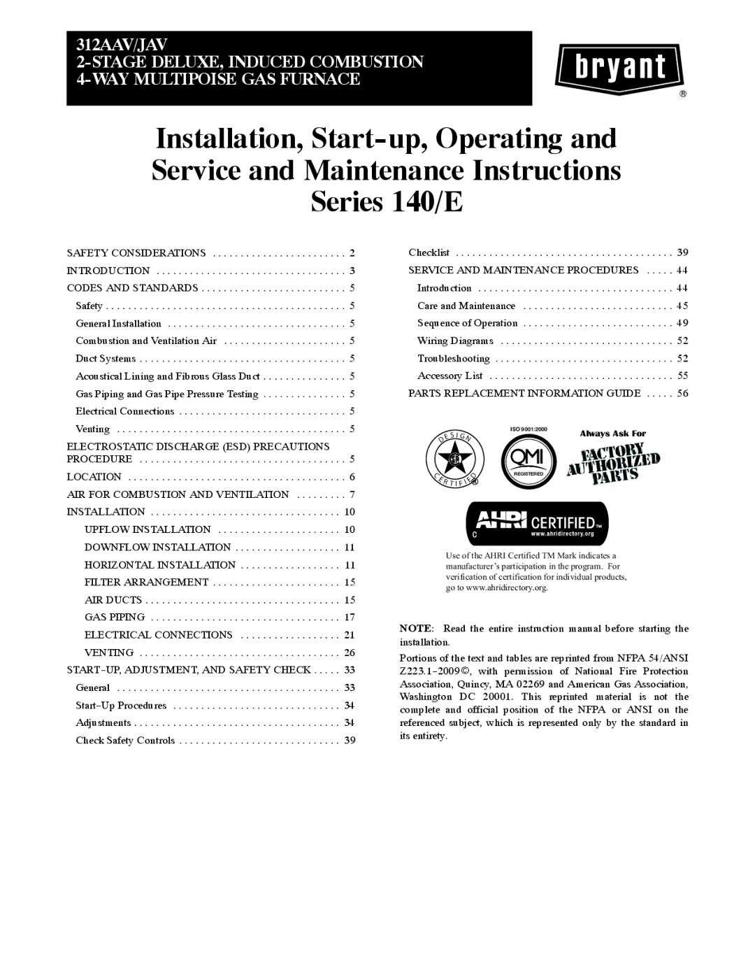 Bryant 312AAV/JAV instruction manual Service and Maintenance Procedures 