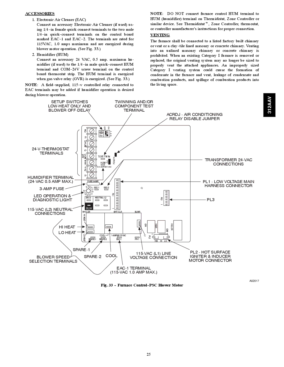 Bryant 312AAV/JAV instruction manual Accessories, Venting 