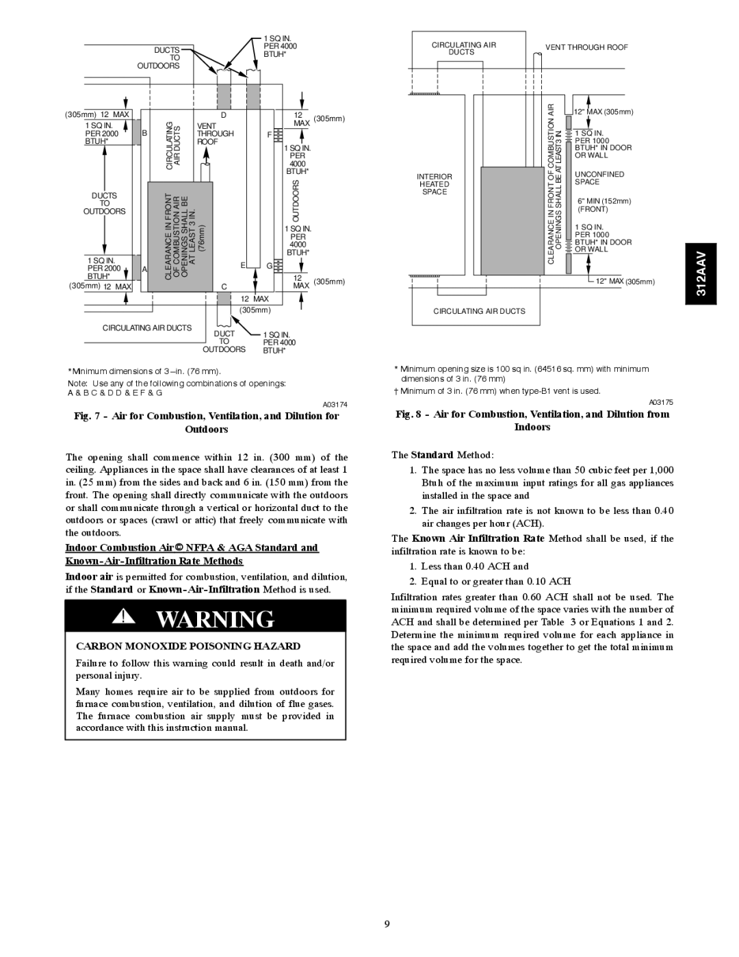 Bryant 312AAV/JAV instruction manual Air for Combustion, Ventilation, and Dilution for Outdoors 