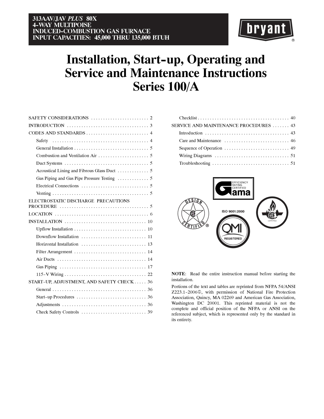 Bryant 313AAV instruction manual Ama 