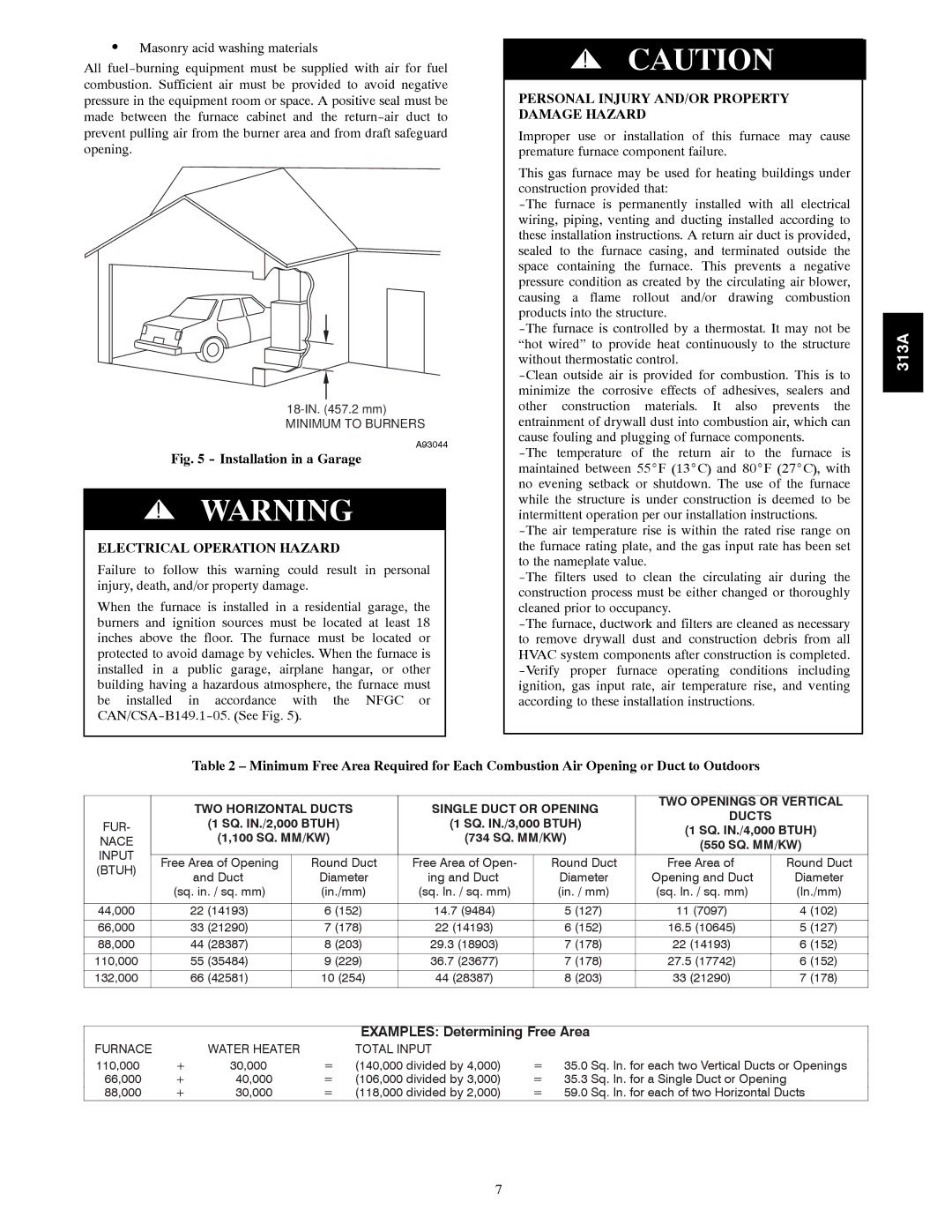 Bryant 313AAV instruction manual Electrical Operation Hazard, Personal Injury AND/OR Property Damage Hazard 