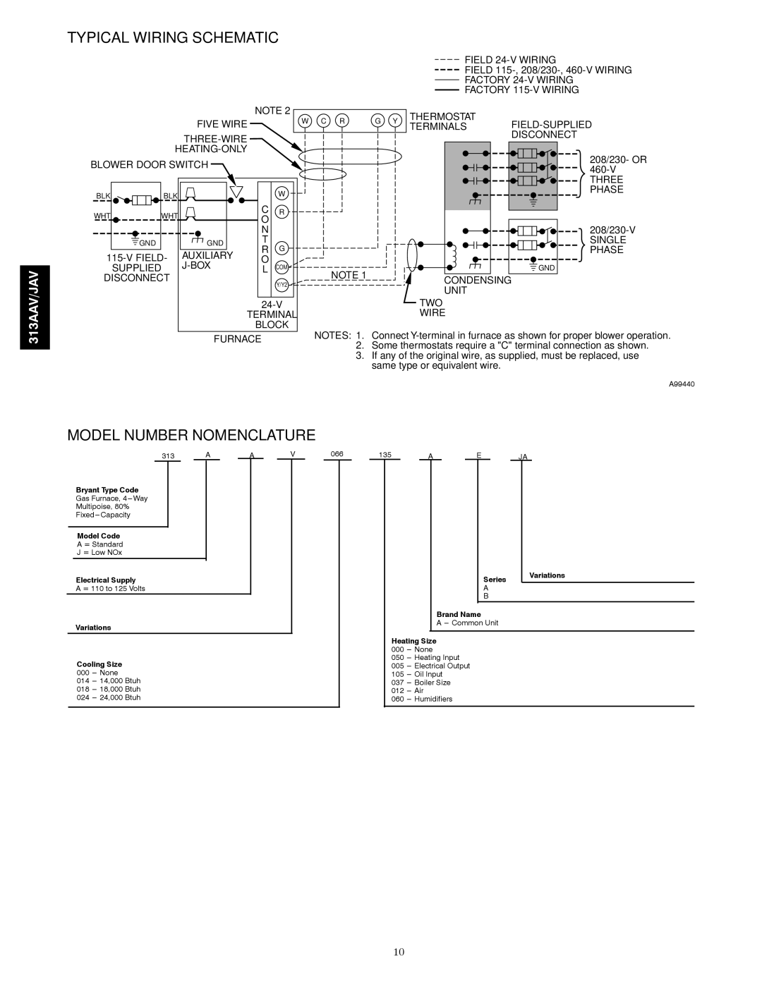 Bryant 313AAV manual Typical Wiring Schematic, Model Number Nomenclature 