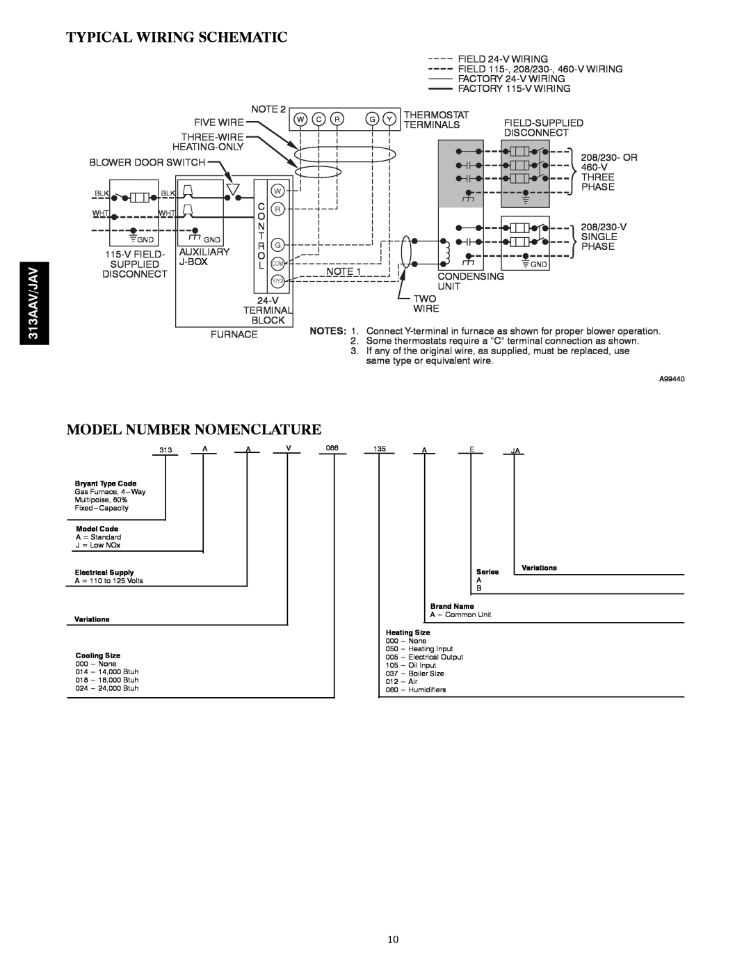 Bryant manual Typical Wiring Schematic, Model Number Nomenclature, 313AAV/JAV 