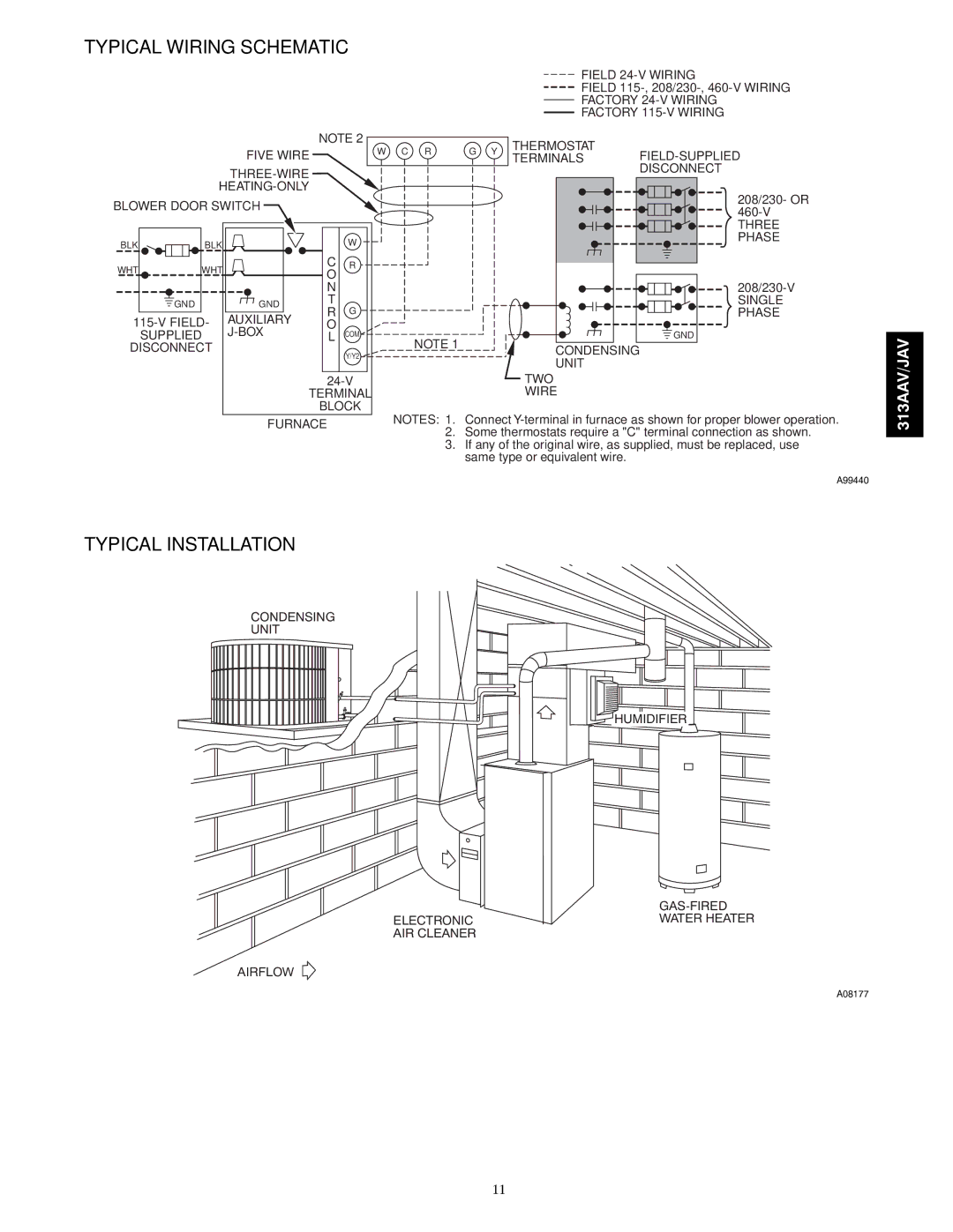 Bryant 313AAV/JAV manual Typical Wiring Schematic, Typical Installation 