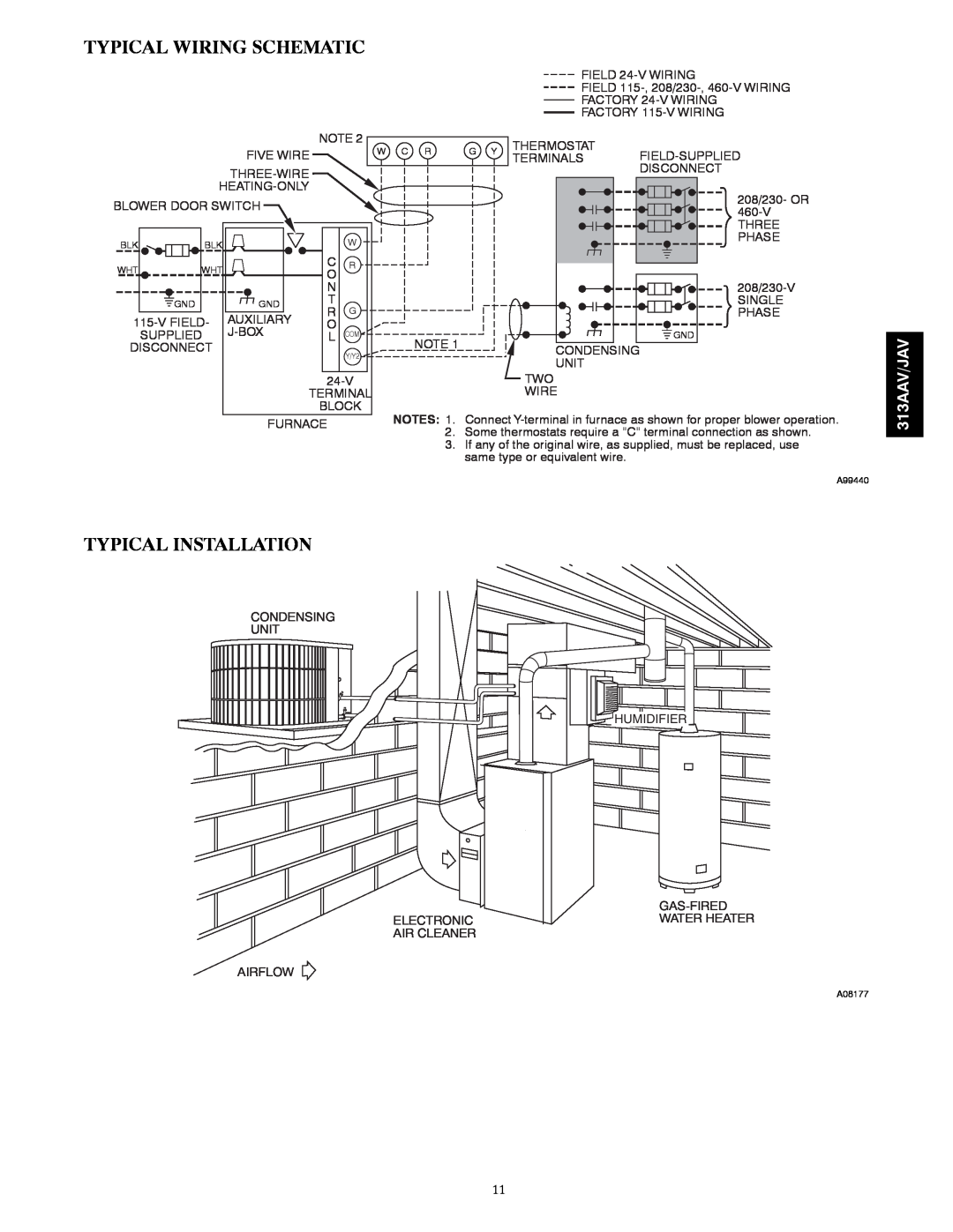 Bryant 313AAV/JAV manual Typical Wiring Schematic, Typical Installation 