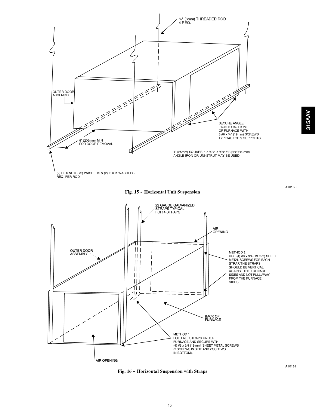 Bryant 315AAV instruction manual Horizontal Unit Suspension 