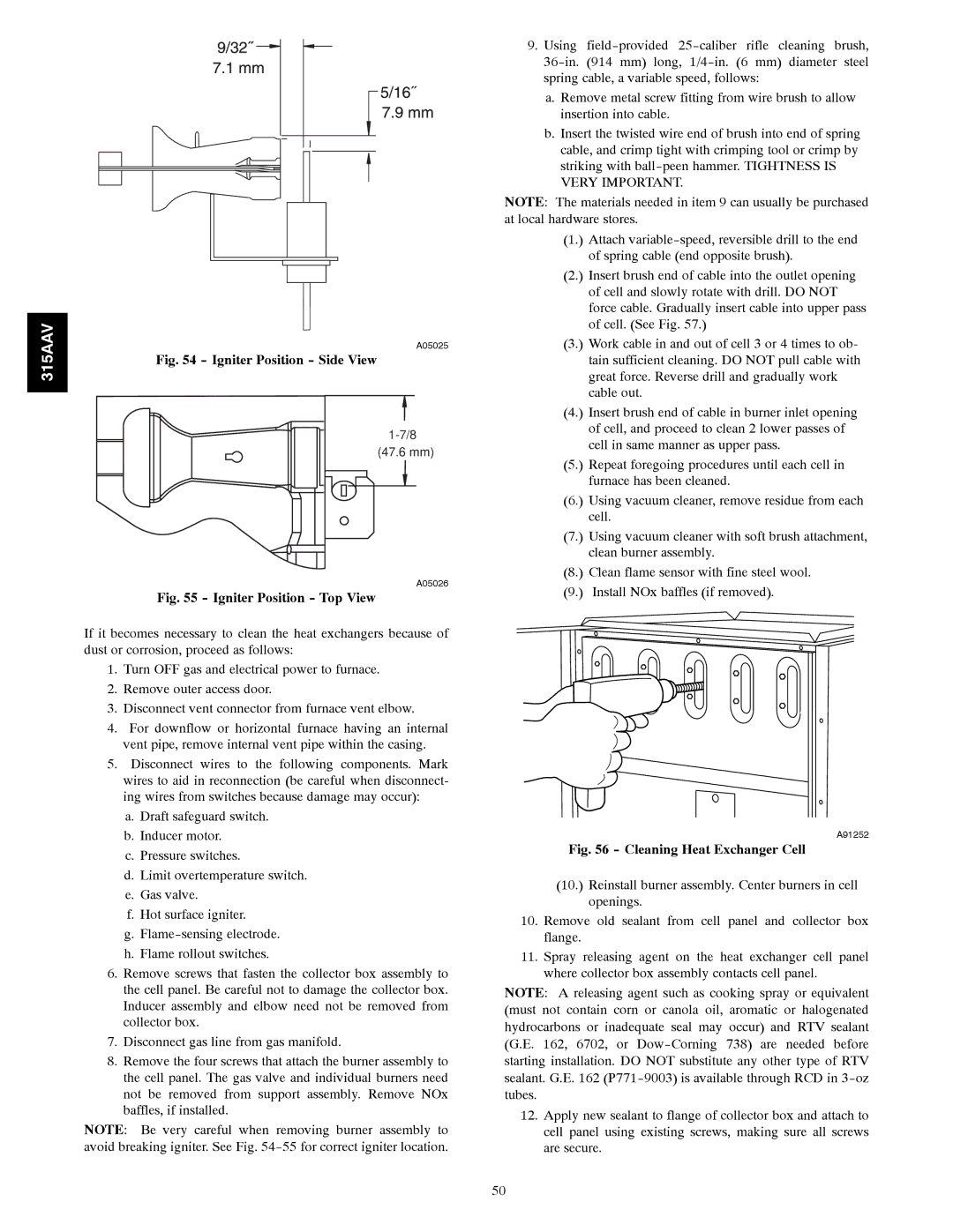 Bryant 315AAV instruction manual Igniter Position Side View 