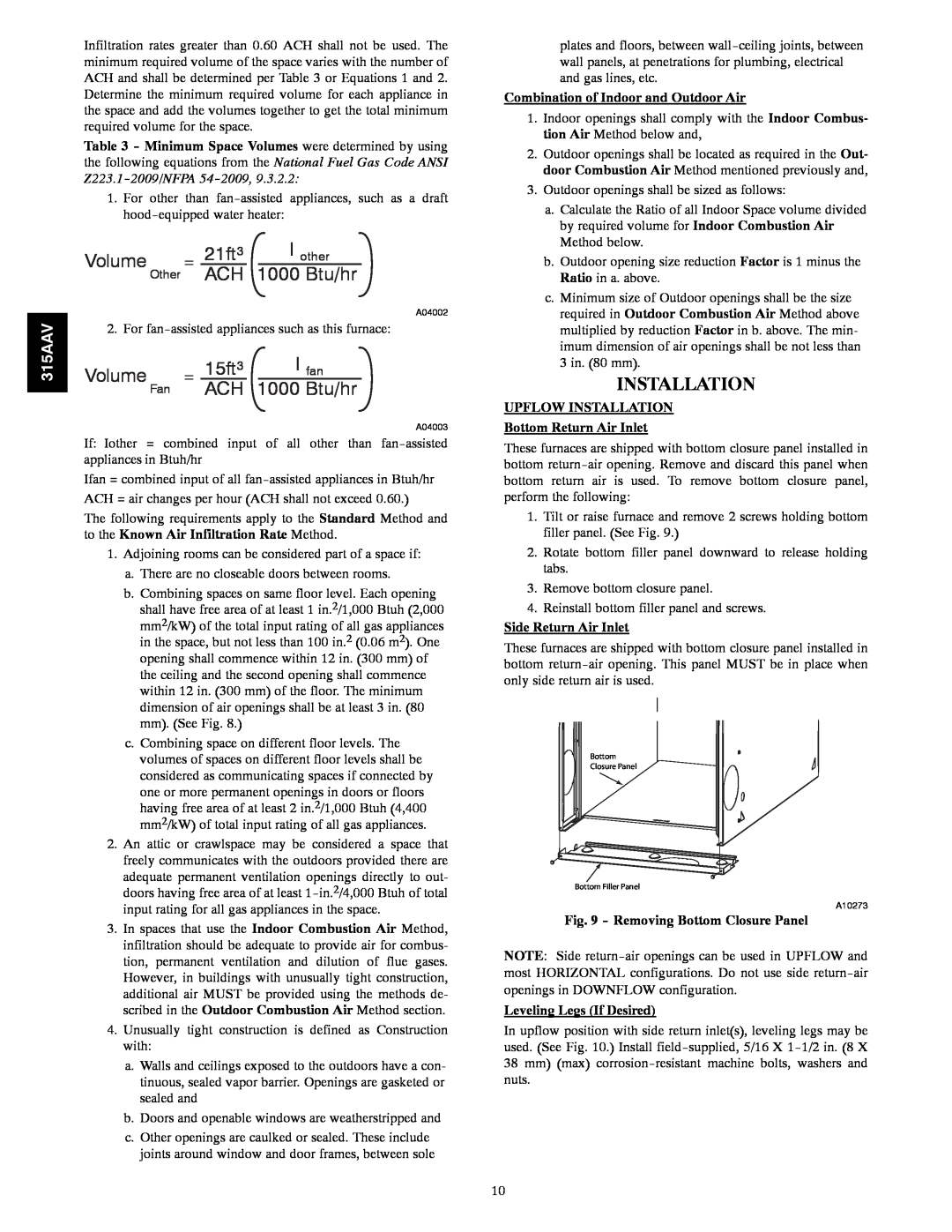 Bryant 315AAV instruction manual Installation 